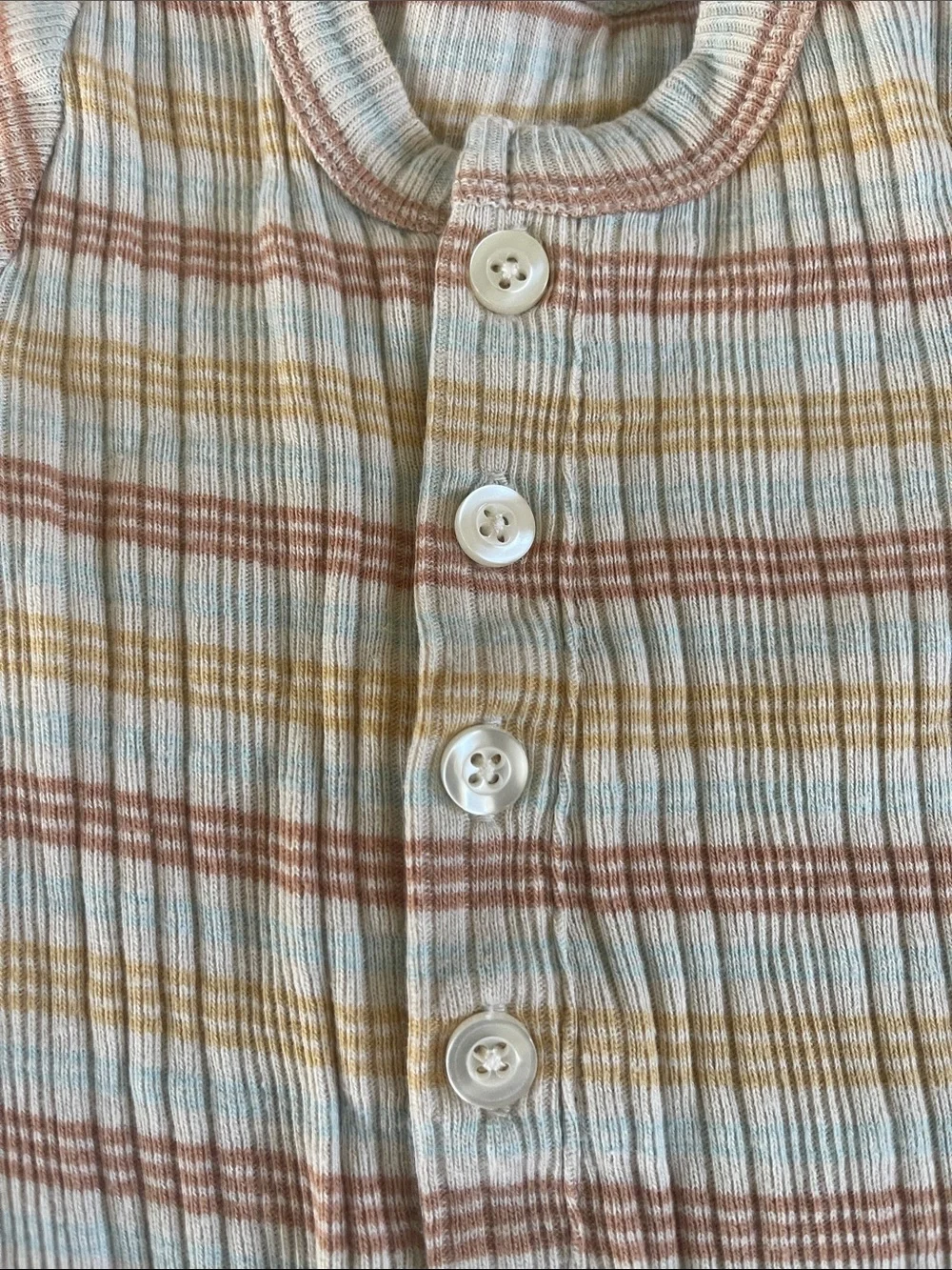 kate quinn Cream, Rust & Yellow Striped Ribbed Baby One-Piece Romper Sz 0/3M
